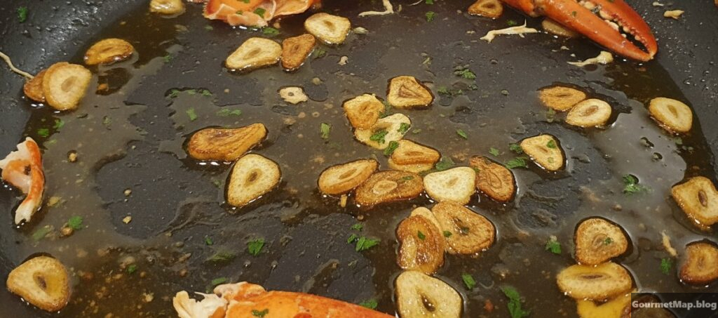 gourmetmap-Sarten con restos aceite ajos bogavante